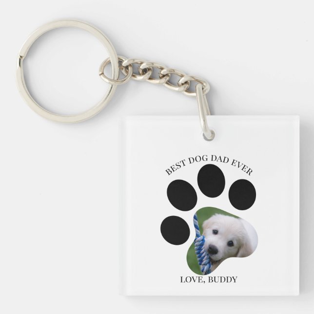 Best Dog Dad Ever Photo Paw Print  Keychain (Front)
