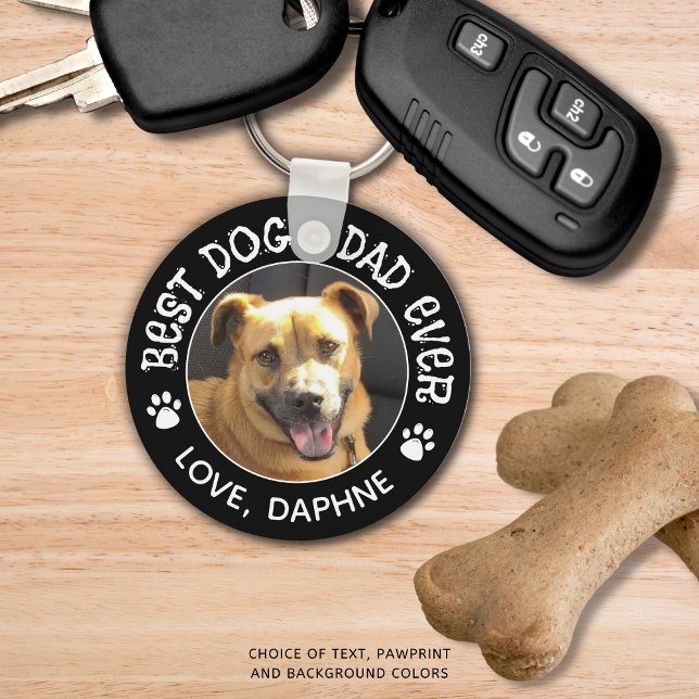 BEST DOG DAD EVER Photo Pawprints Custom Color Keychain (Creator Uploaded)