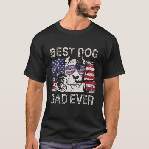 Best Dog Dad Ever Pitbull American Flag 4th Of Jul T_Shirt
