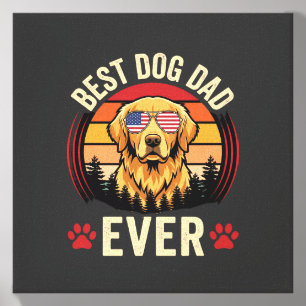 Best Dog Dad Ever Retro Golden Retriever Canvas Photo Tile