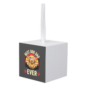 Best Dog Dad Ever Retro Golden Retriever Cube Ornament
