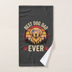 Best Dog Dad Ever Retro Golden Retriever Hand Towel