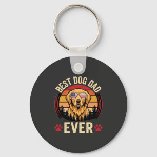 Best Dog Dad Ever Retro Golden Retriever Keychain