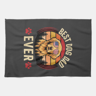Best Dog Dad Ever Retro Golden Retriever Kitchen Towel