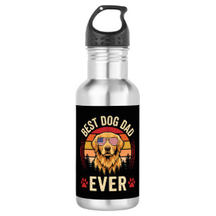Best Dog Dad Ever Retro Golden Retriever Stainless Steel Water Bottle