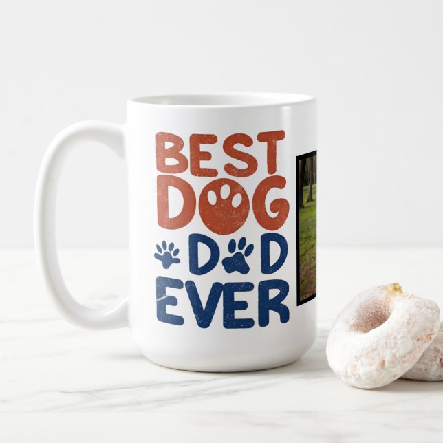 best dog dad ever retro personalized photo coffee mug (With Donut)