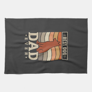 Best Dog Dad Ever Retro Silhouette Kitchen Towel
