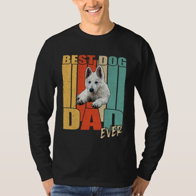 Best Dog Dad Ever Retro White German Shepherd Fath T-Shirt (Front)