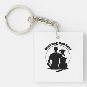 Best Dog Dad Ever Shirt Man and Dog Silhouette Pet Keychain