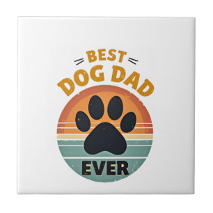 Best Dog Dad Ever Vintage Retro Paw Sunset Dog Lov Ceramic Tile