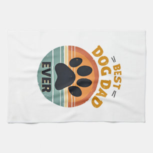 Best Dog Dad Ever Vintage Retro Paw Sunset Dog Lov Kitchen Towel