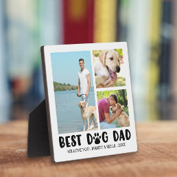 BEST DOG DAD Paw Print 3 Photo Collage Plaque