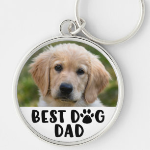 BEST DOG DAD Paw Print Photo Personalized Keychain