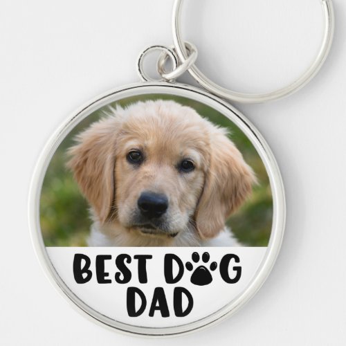 BEST DOG DAD Paw Print Photo Personalized Keychain