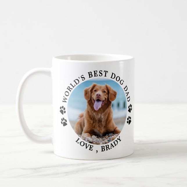 Best Dog Dad Paw Prints Personalized Pet Photo Coffee Mug (Left)