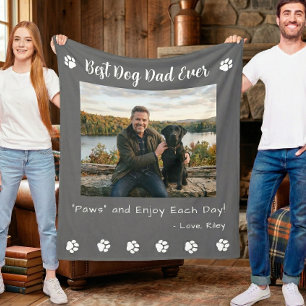 Best Dog Dad Paws Gray Pet Photo Fleece Blanket