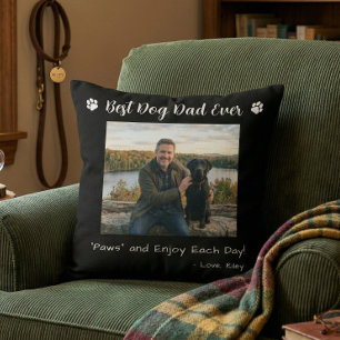 Best Dog Dad Paws Pet Photo Black Throw Pillow