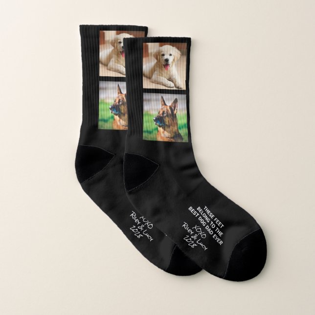 Best Dog Dad Personalized 2 Photos Black Socks (Pair)