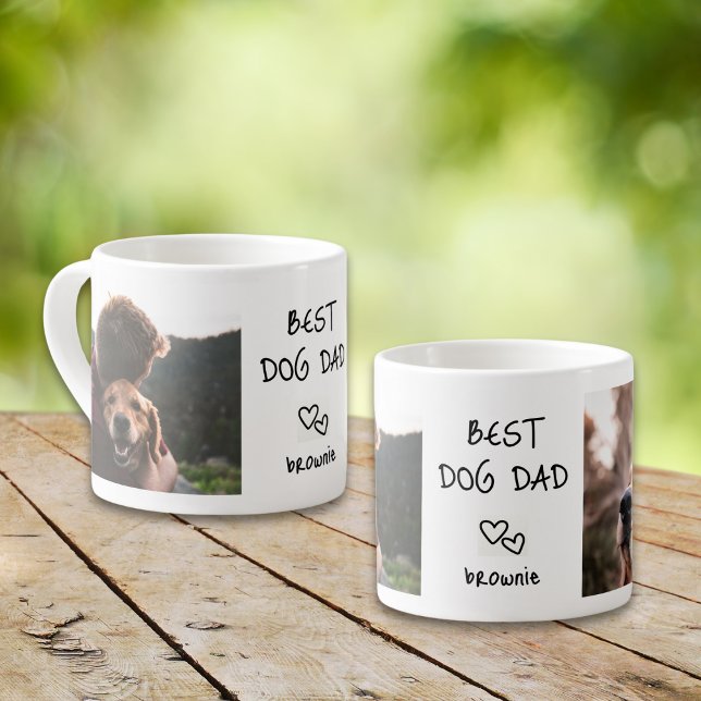 Best Dog Dad Personalized Pet Name 2 Photo Collage Espresso Cup (Creator Uploaded)