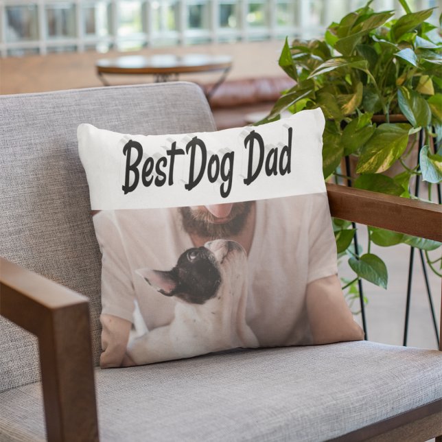Best Dog Dad Photo Black  text  Throw Pillow (Creator Uploaded)
