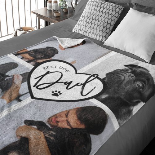 Best Dog Dad  Photo Collage Fleece Blanket