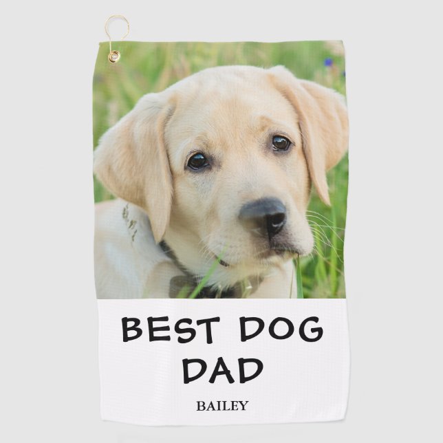 Best Dog Dad Photo Name Golf Towel (Front)