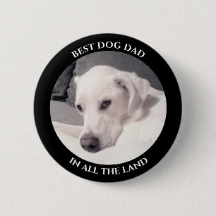 Best Dog Dad Photo of Cute White Puppy Dog Black Button