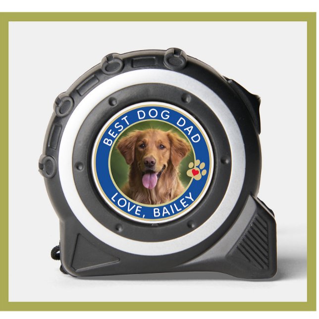 Best Dog Dad Photo Paw Prints Blue Tape Measure (Creator Uploaded)