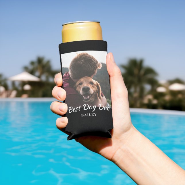 Best Dog Dad Photo Personalized  Seltzer Can Cooler (In Situ Pool)