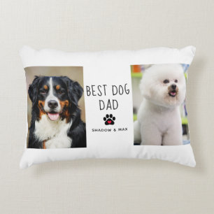 Best Dog Dad Two Photo Handwritten Text Coffee Accent Pillow