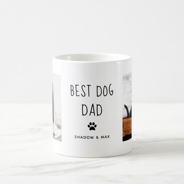 Best Dog Dad | Two Photo Handwritten Text Coffee Mug (Center)