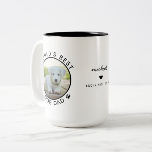 Best Dog Dad Two Photo Modern Typography Two_Tone Coffee Mug