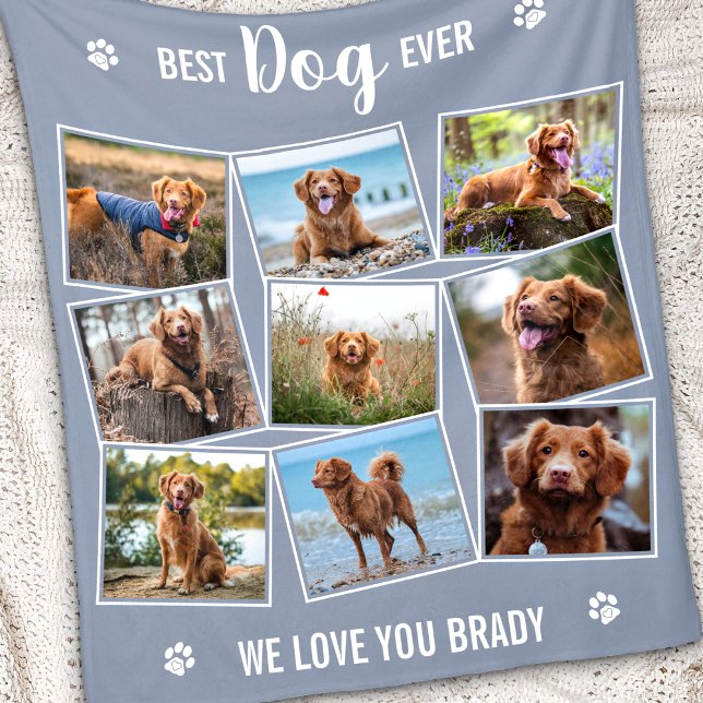 Best Dog Ever Custom Gray Photo Collage Fleece Blanket (Creator Uploaded)