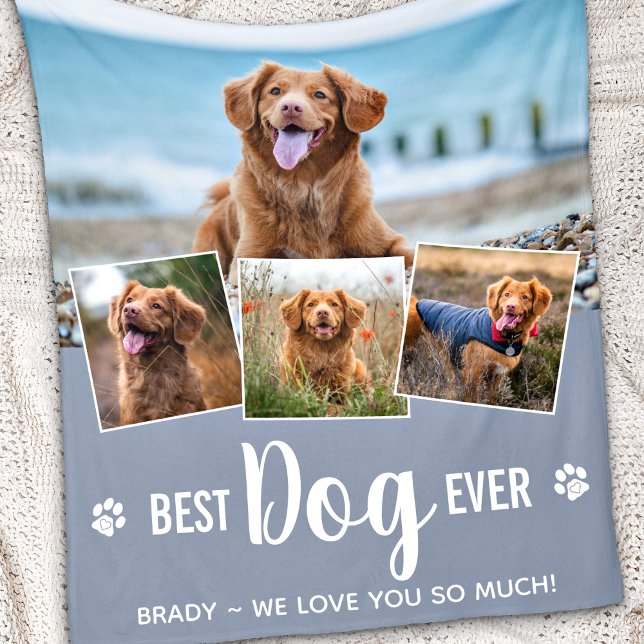Best Dog Ever Modern Gray Photo Collage Fleece Blanket (Creator Uploaded)