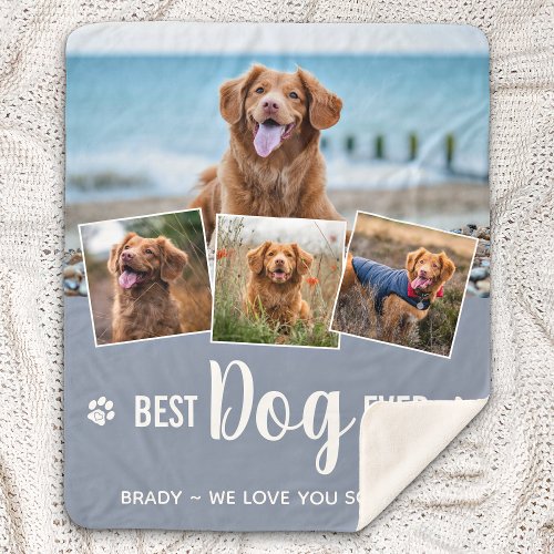 Best Dog Ever Modern Gray Photo Collage Sherpa Blanket