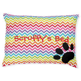 Best Dog Ever Name Rainbow Chevron Paw Print Pet Bed
