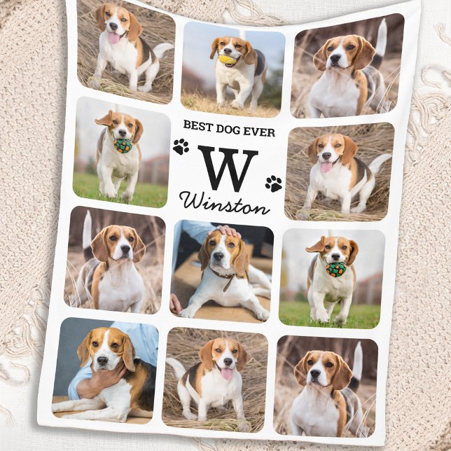 Best Dog Ever Personalized Pet Photo Collage Fleece Blanket (Creator Uploaded)