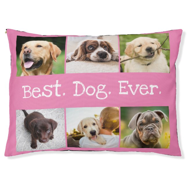 Best Dog Ever Photo Collage Dog Bed in Pink (Front)