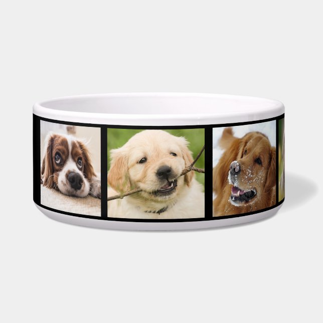 Best Dog Ever Photo Collage Fun Black White Bowl (Left)