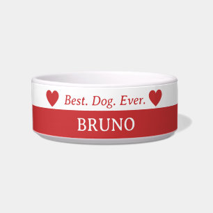 Best Dog Ever Red White Ceramic Dog Bowl