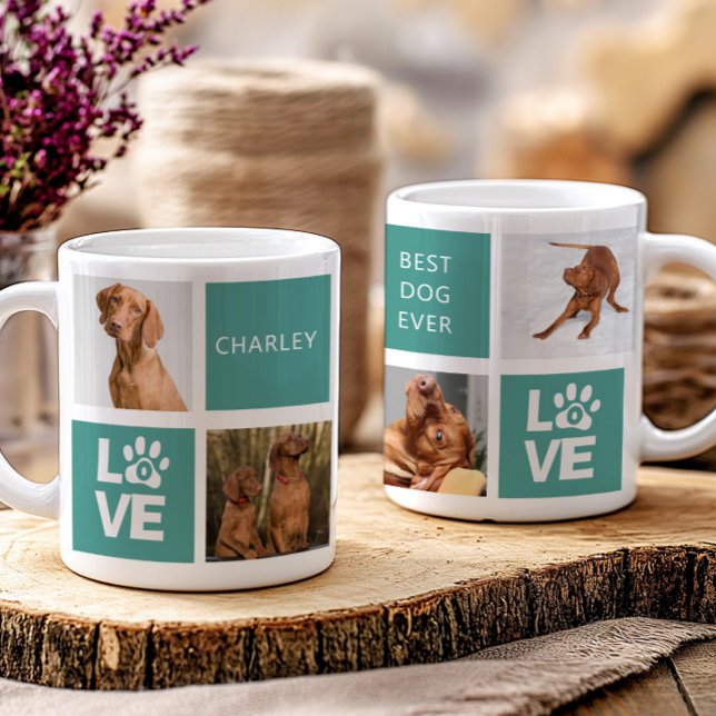 Best Dog Ever Teal  Personalized 5 Photo Mug (Creator Uploaded)
