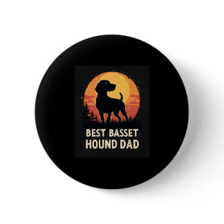 Best Dog Father Dad - Vintage Basset Hound T-Shirt Button