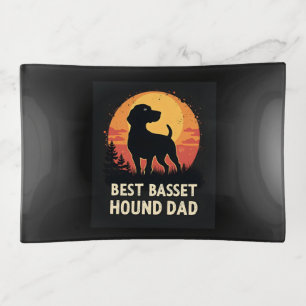 Best Dog Father Dad - Vintage Basset Hound T-Shirt Trinket Tray