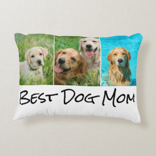 Best Dog Mom 3 Photo Collage Accent Pillow