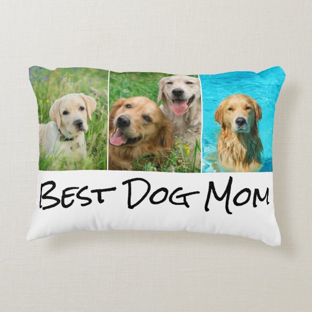 Best Dog Mom 3 Photo Collage Accent Pillow (Back)