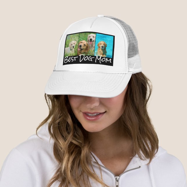Best Dog Mom 3 Photo Collage Trucker Hat (In Situ)
