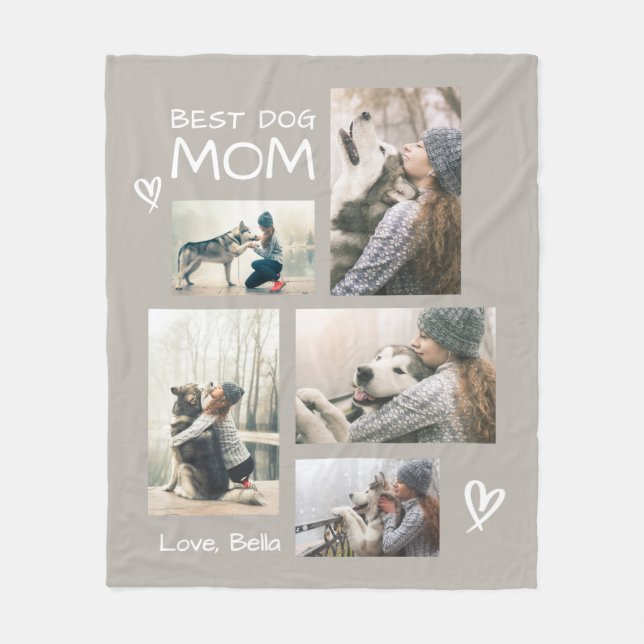 Best Dog Mom 5 Photo Collage Cozy Fleece Blanket (Front)