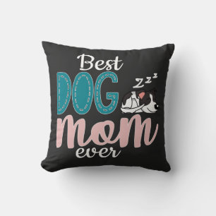 Best dog mom black cute sleeping spotted puppy throw pillow