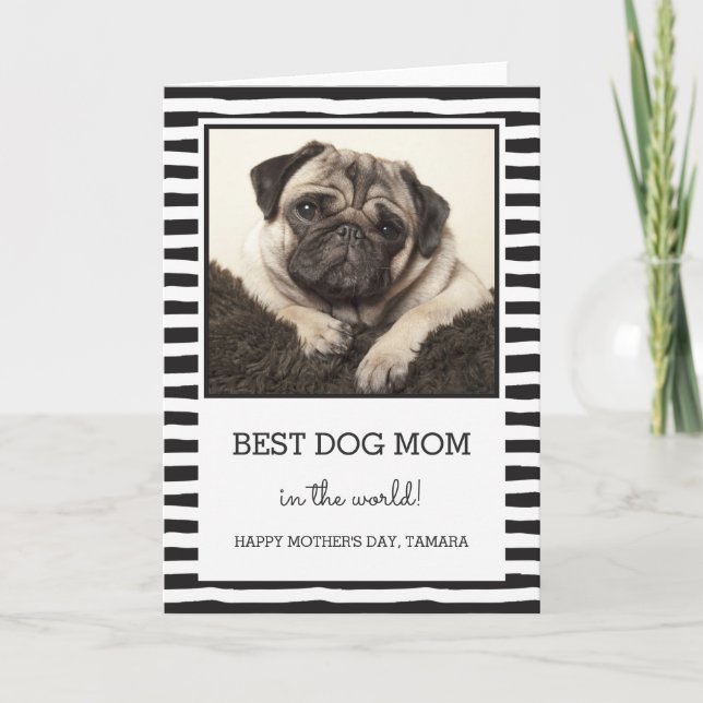 Best Dog Mom | Black | Photo Mother's Day Card (Front)