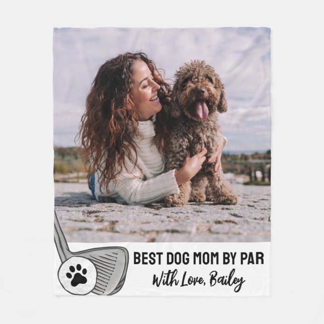 Best Dog Mom By Par Golf Fleece Blanket (Front)
